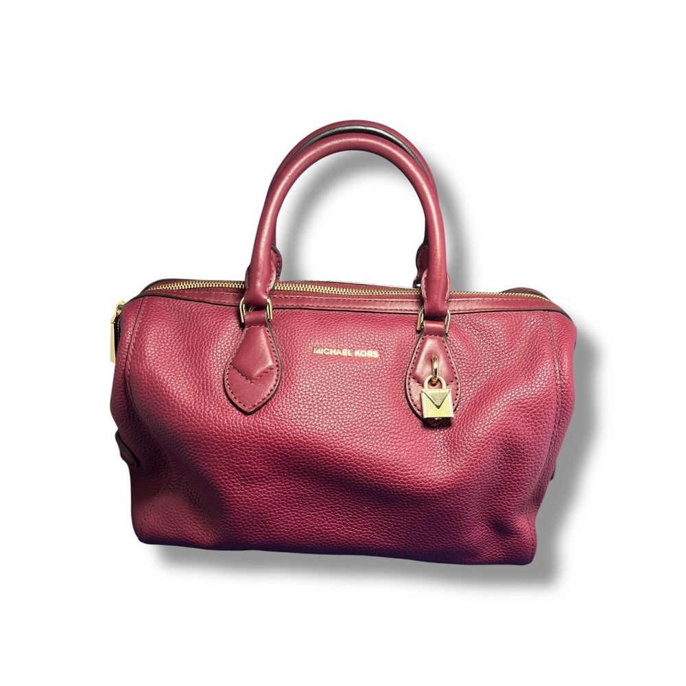 Michael Kors Bedford Satchel Plum Pebbled Leather Gold Hardware Crossbody Bag